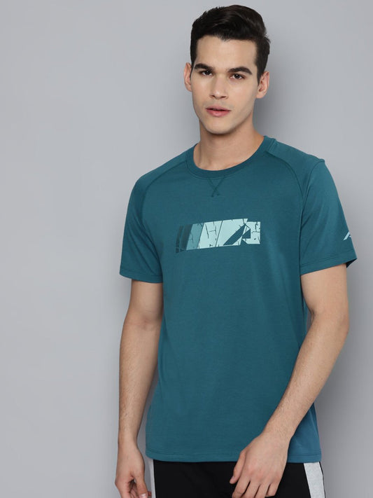 Alcis Men Teal Printed Slim Fit Running T-shirt | Swadesiicart