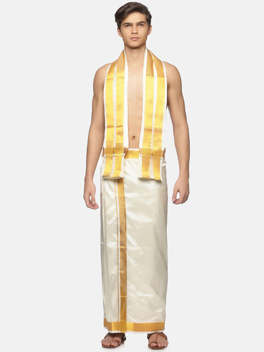 Sethukrishna Cream-Coloured Solid Dhoti For Men | Swadesiicart