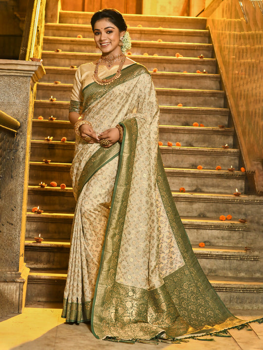 Astita Rajvastra Dark Green Banarasi Silk Saree | Swadesiicart