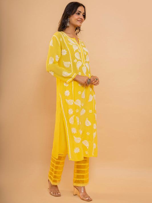 HOUSE OF KARI Floral Embroidered Chikankari Kurta | Swadesiicart