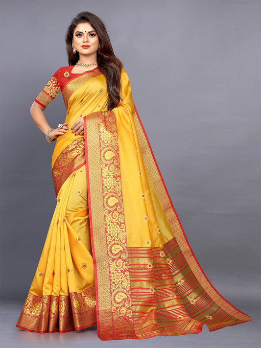 Kalini Ethnic Motifs Zari Jute Silk Banarasi Saree | Swadesiicart