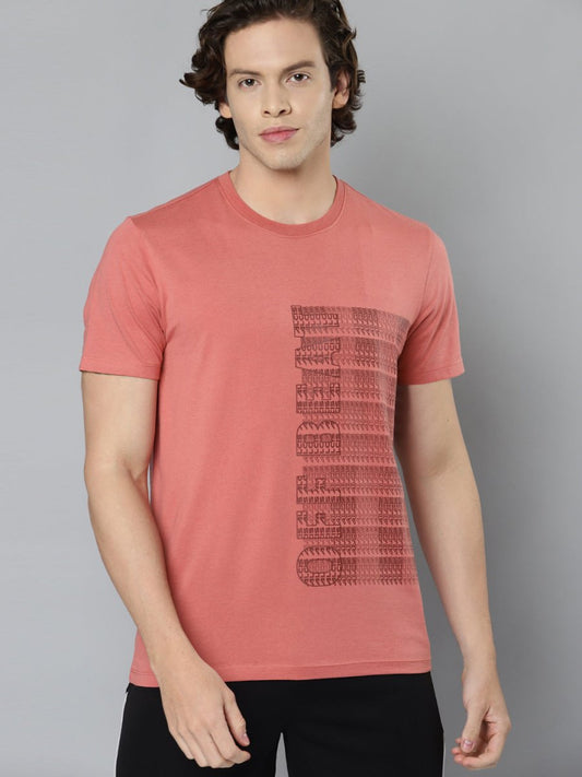 Alcis Men Pink Typography Printed Slim Fit Running T-shirt | Swadesiicart