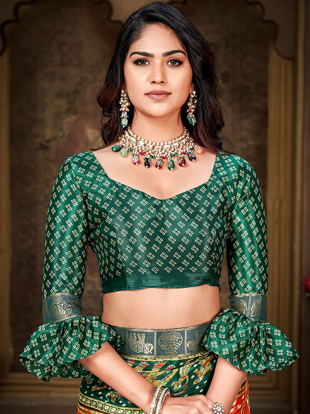 Kalini Bandhani Printed Silk Cotton Banarasi Saree | Swadesiicart