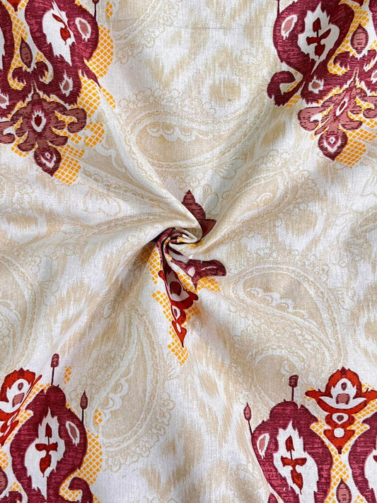 URBAN SPACE Divine White Ethnic Motifs 144 TC Cotton Queen Bedsheet & 2 Pillow Covers - Swadesiicart