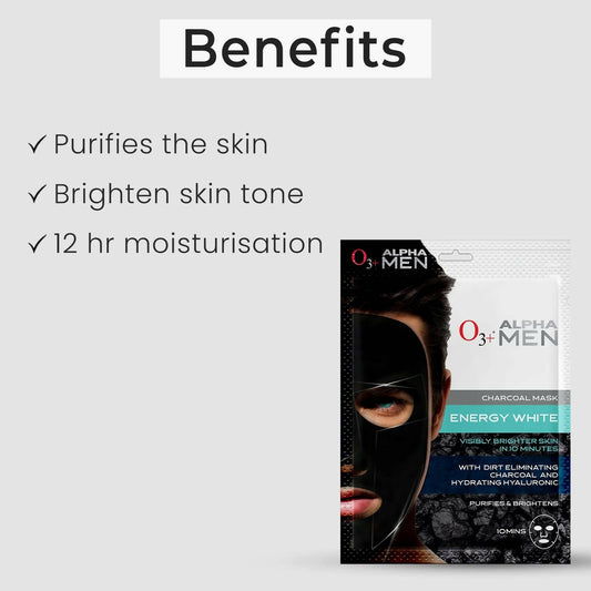 Professional O3+ Alpha Men Energy White Charcoal Face Sheet Mask - Swadesiicart