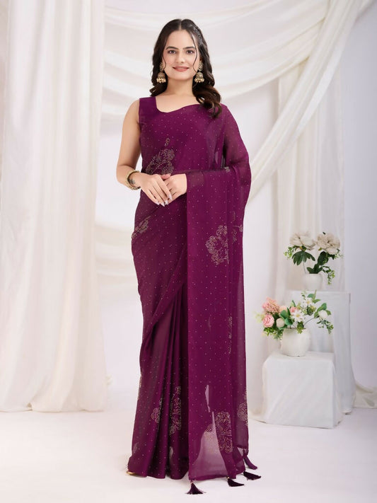 Purple Rangoli Silk Diamond Work Ready To Wear Saree - Tamana | Swadesiicart