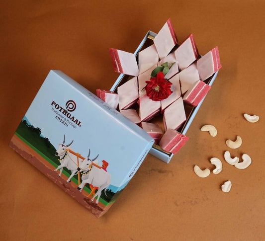 Pothgaal Sweets Kaju Strawberry Burfi | Swadesiicart