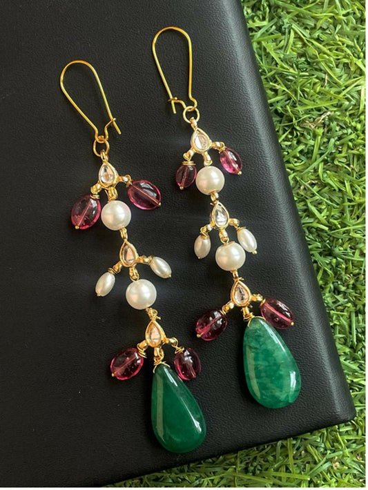 Joban Fashion Natural Stone Kundan Pearl Earring
