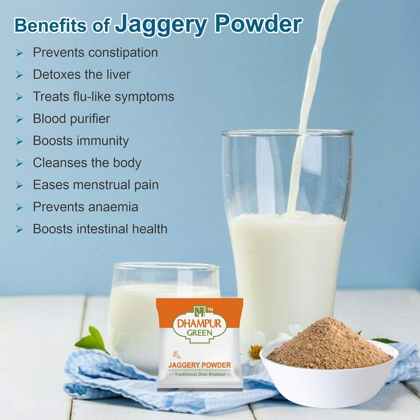 Dhampur Green Jaggery Powder Sachets - Swadesiicart