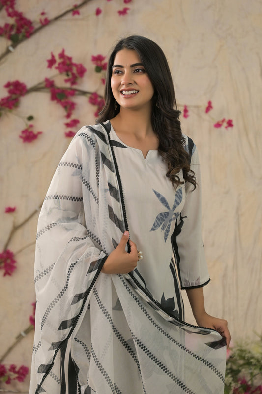 Ethnic Festive Wear Muslin Off White Stitched Suit With Dupatta - Tanisha | Swadesiicart