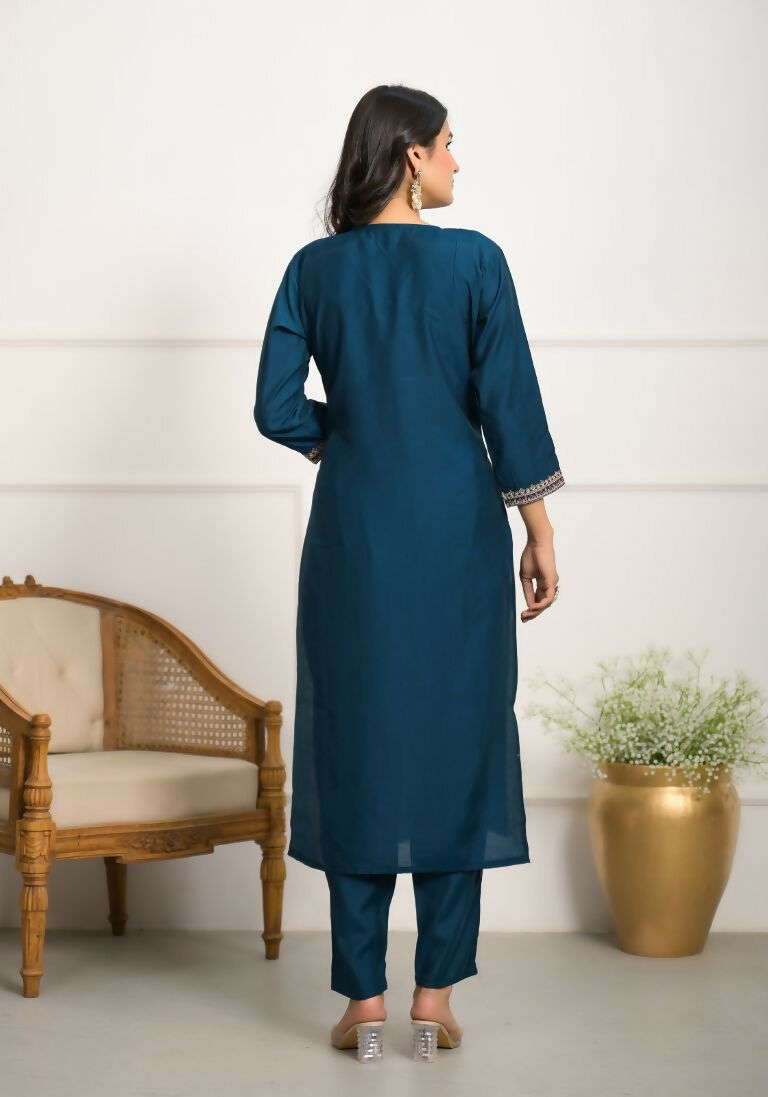 Festive Wear Ethnic Rama Viscose Chanderi Stitched Suit With Dupatta - Tanisha | Swadesiicart
