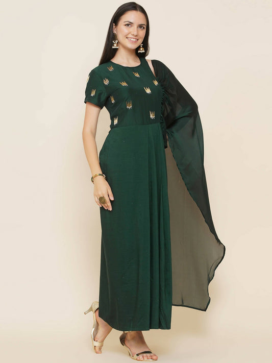 Women Republic Green Hand Embellished Gown | Swadesiicart