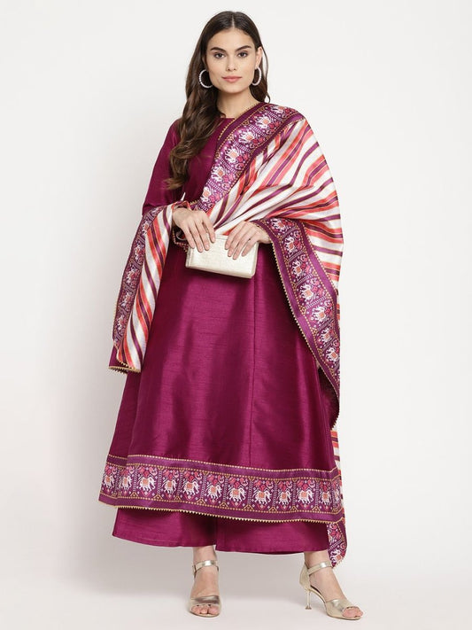 Ahalyaa Women's Purple Poly Silk Solid Kurta Palazzo Set With Dupatta | Swadesiicart