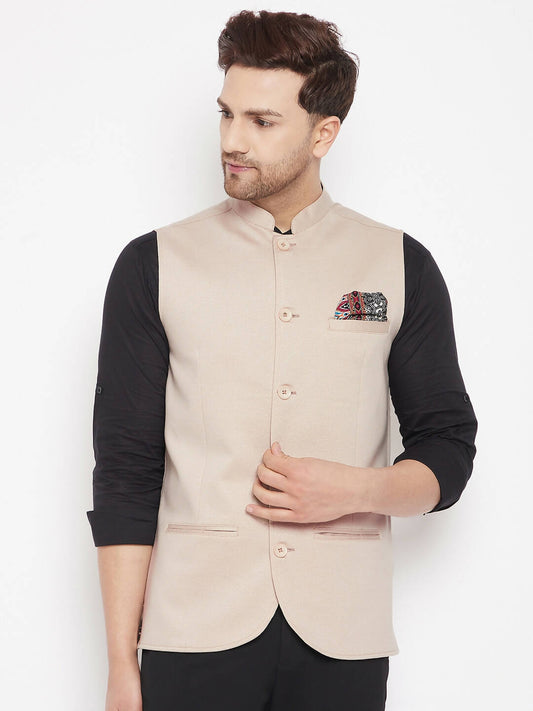 Even Apparels Cream Merino Men Woven Nehru Jacket BF715 | Swadesiicart