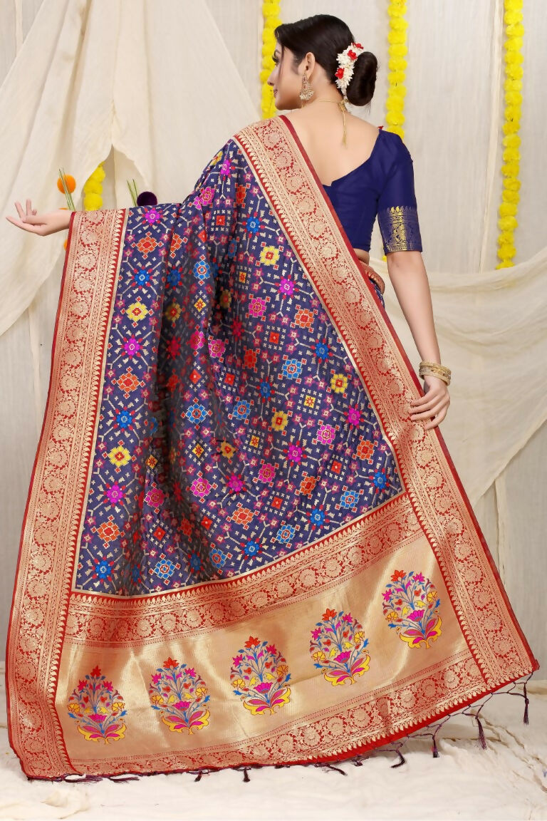 Jyoti Fashion Women's Navy Blue Patola Silk Zari Woven Saree with Blouse | Swadesiicart