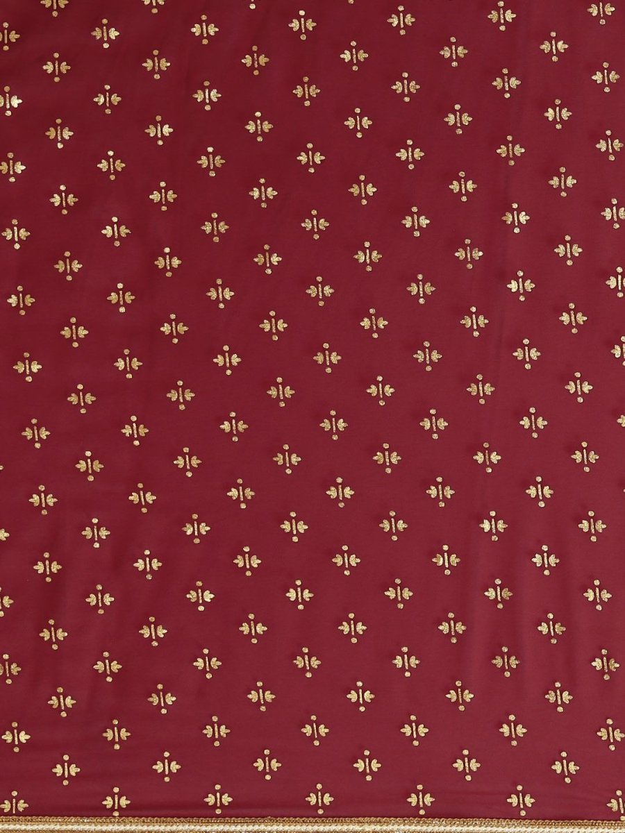 Ahalyaa Women's Maroon Georgette Gold Foil Print Ready to Wear Saree | Swadesiicart
