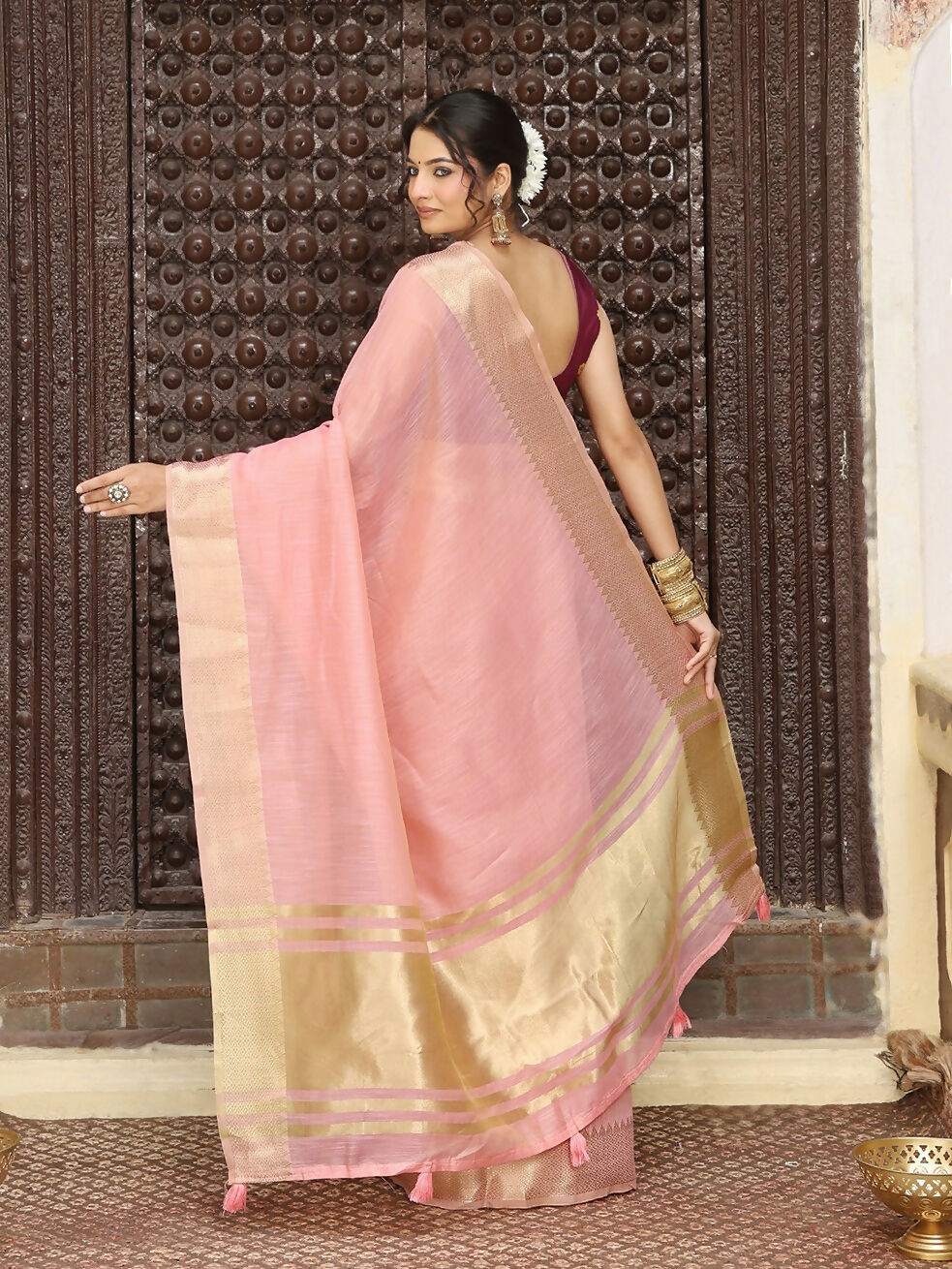 Shree Shyam Fashion Pink Cotton Saree