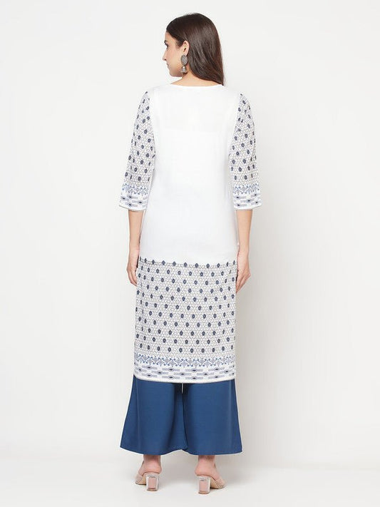 Aniyah Rayon Digital Screen Print White Straight Kurta - Swadesiicart