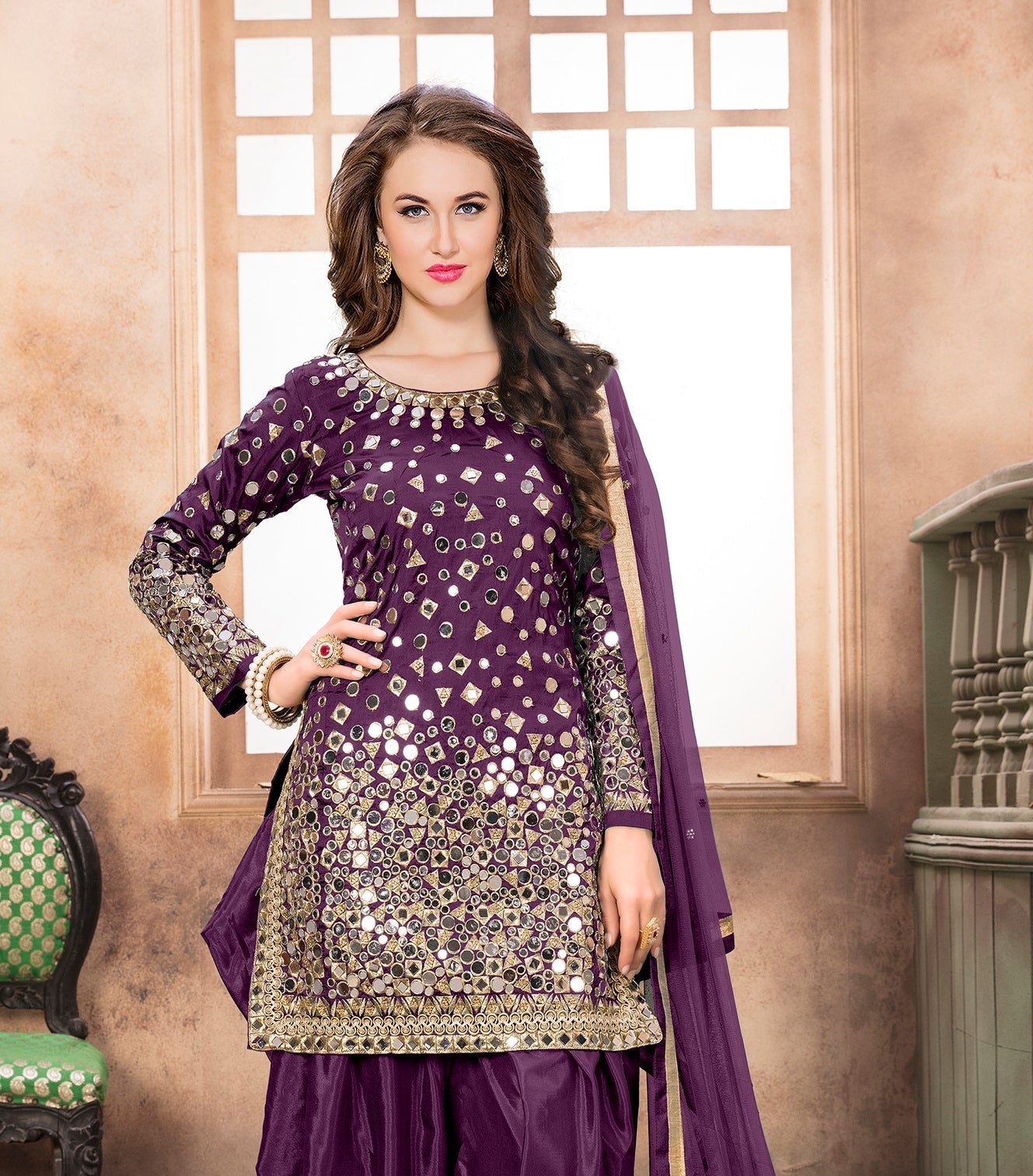 Anaita Purple Embroidered Tapeta Silk Salwar Suit