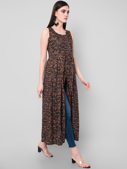 Kalini Women Brown & Black Abstract Print A-Line Kurta - Swadesiicart