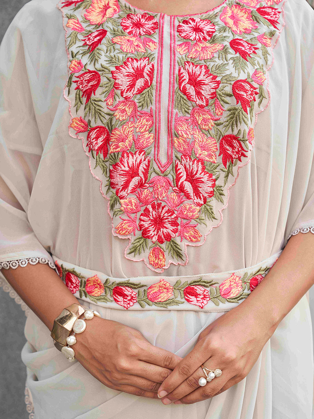 Tikhi Imli Embroidered Kaftan Saree With Belt | Swadesiicart