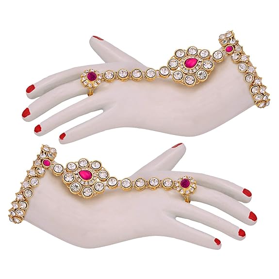 Tehzeeb Creations Designer Magenta Color Gold-Polished Dulhan Choker Bridal Set with sheeshpatti for Girls & Women | Swadesiicart