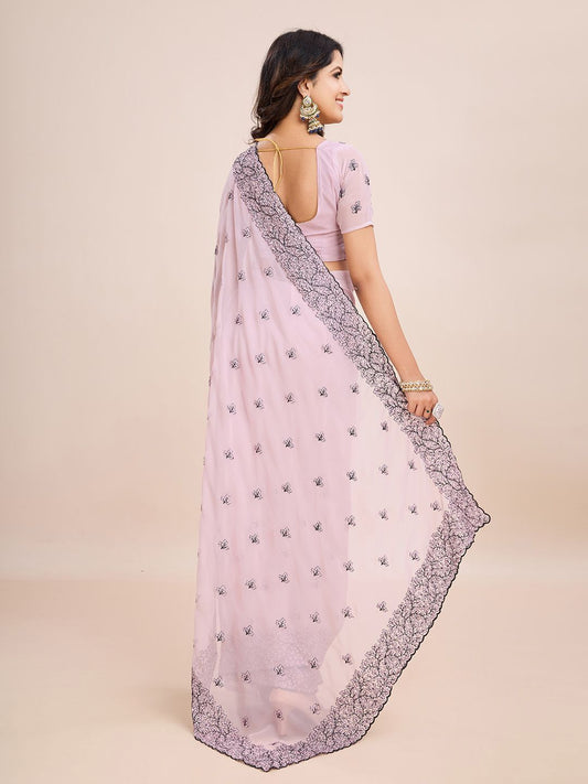 kasee Floral Embroidered Pure Chiffon Ready to Wear Saree | Swadesiicart
