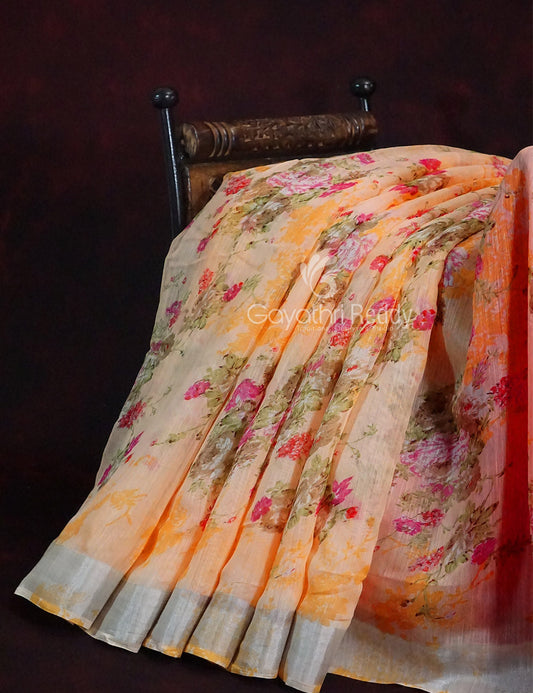 Shades of Baby Orange With Dark Orange Blouse Floral Design Semi Chanderi Saree By Gayathri Reddy Designer Studio | Swadesiicart