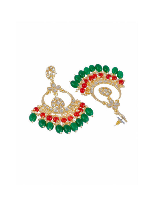 Shoshaa Green Contemporary Kundan Chandbalis Earrings | Swadesiicart
