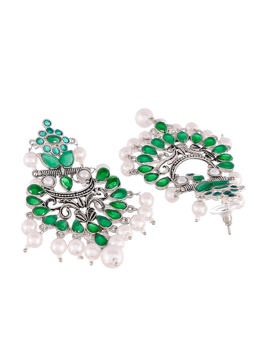 Shoshaa Silver-Plated Green Handcrafted Drop Earrings With Pearl | Swadesiicart