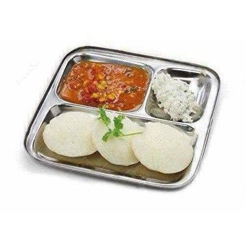 Stainless Steel 3 in 1 Plate with 3 Compartment - Set of 4 - Swadesiicart