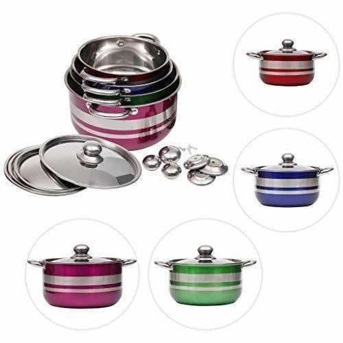 Kitchen Cooking Stainless Steel Gas Induction Cookware Set with Lid - 4 Pieces - Swadesiicart