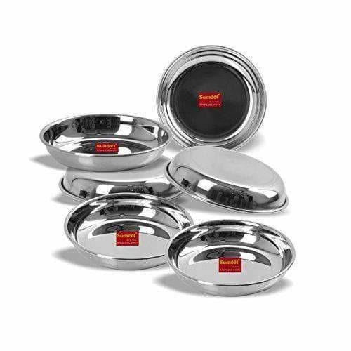 Stainless Steel Heavy Gauge Small Halwa Plates with Mirror finish - Set of 6pc - Swadesiicart