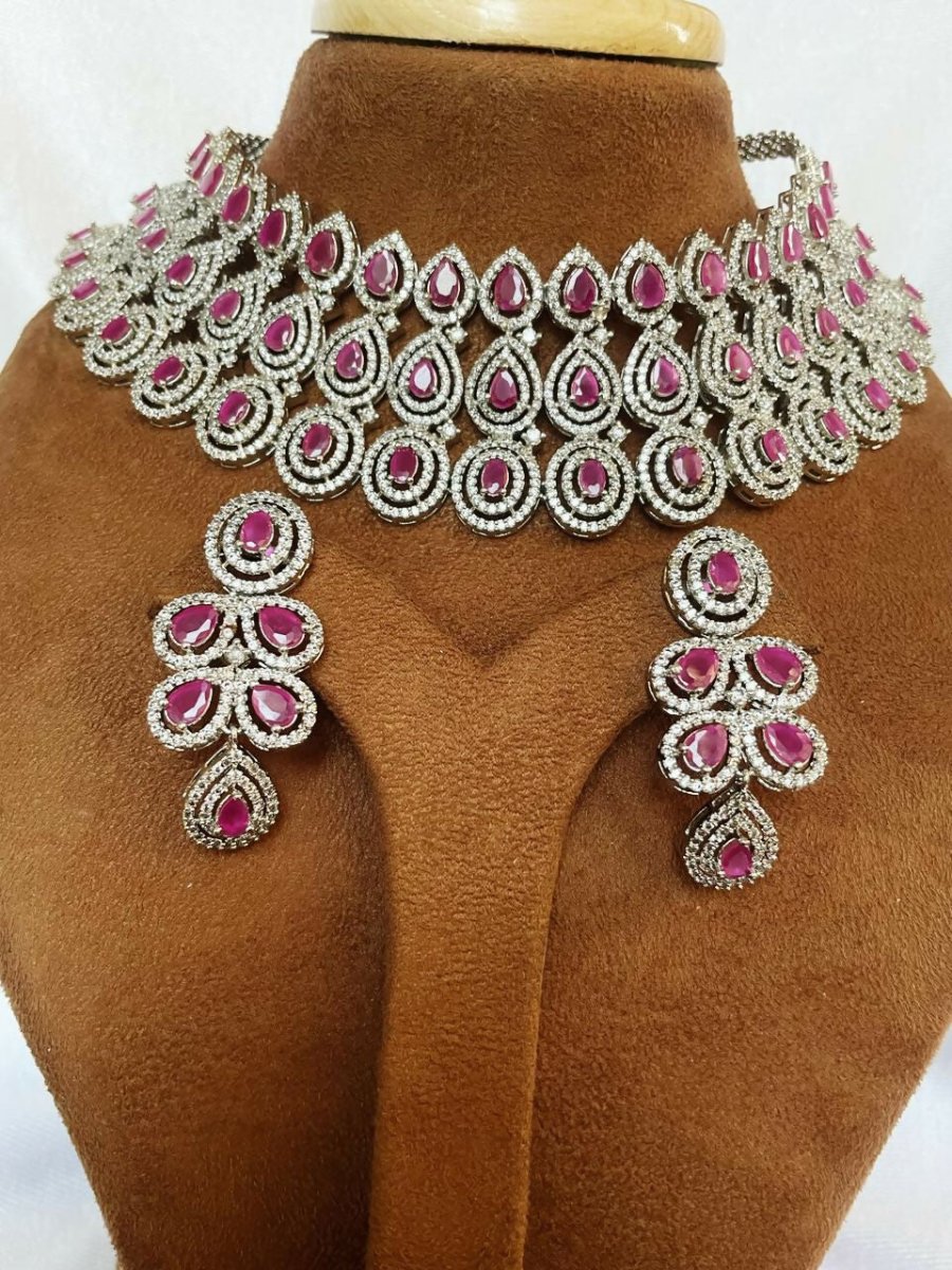 American Diamond Pink Set By House of Ree - Swadesiicart