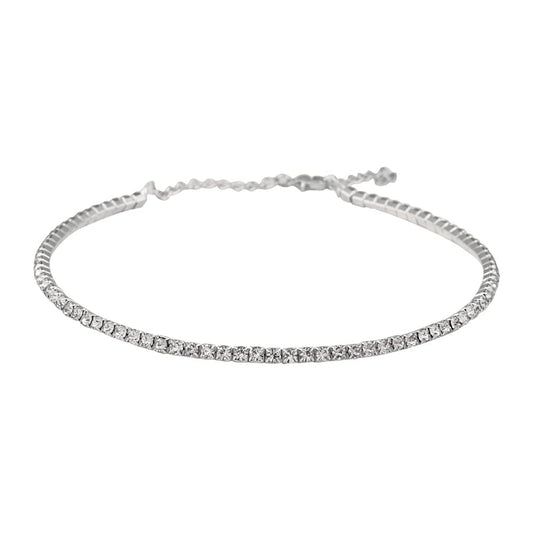 Silver-Toned Alloy Rhinestones Studded Choker - The Pari