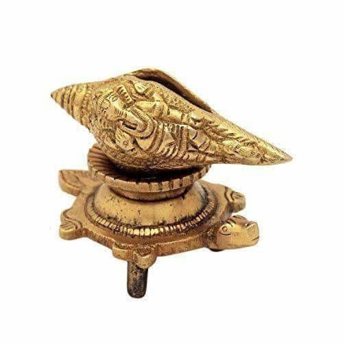 Brass Vishnu Shankh Conch Shell For Puja With Vastu/ Fengshui Tortoise For Home Decor - Swadesiicart
