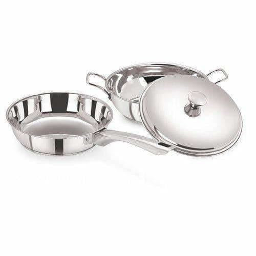 Stainless Steel Sandwich Base Cookware , Fry Pan with Lid - Set of 2 - Swadesiicart