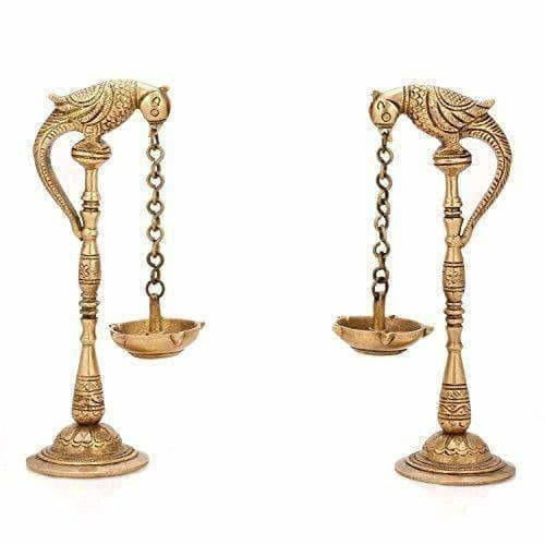 Brass - Pair Of Bird Diya Oil Lamp Stand | Swadesiicart