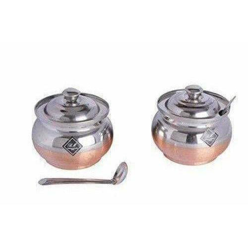Copper Bottom Ghee and oil Pot Stainless Steel - pack of 2 - Swadesiicart