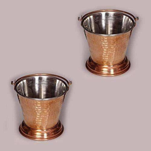 Handmade Hammered Copper Curry Bucket Set of - 2 Pieces - Swadesiicart