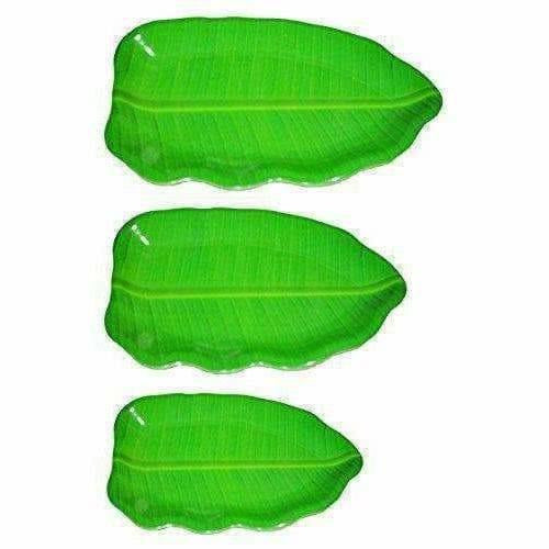 Plastic Banana Leaf Shape South Indian Dinner / Lunch Serving Plate for All Occasions Green - 3 Pieces - Swadesiicart
