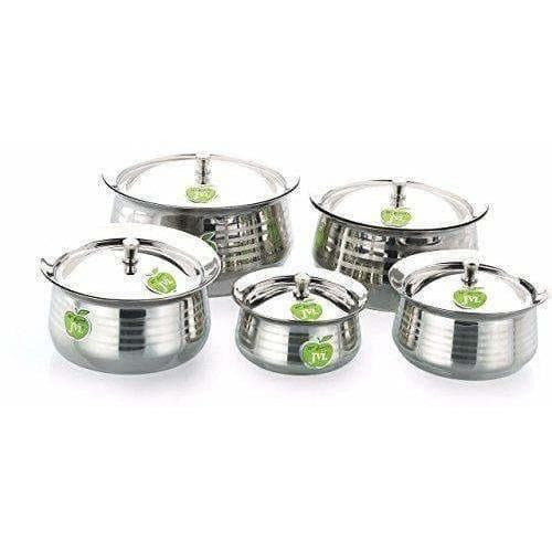 Silver Touch Stainless Steel Handi with Lid - Set of 5 - Swadesiicart