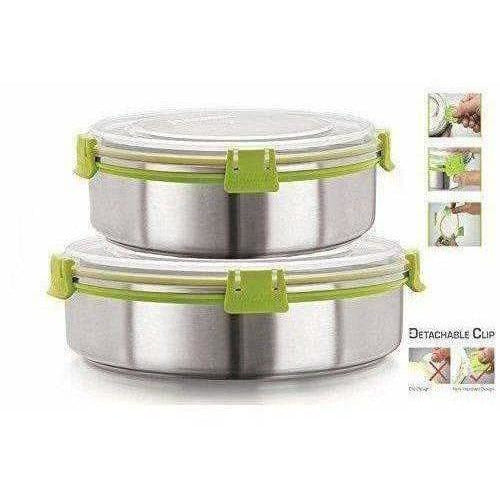 Stainless Steel Airtight & Leak Proof Containers Set, 1300 ml & 1750 ml, Set Of 2 - Swadesiicart