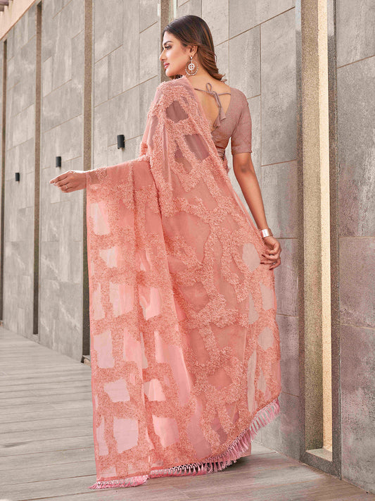 Tikhi Imli Peach Abstract Woven Design Half And Half Saree | Swadesiicart