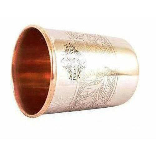 Embossed Design Steel Copper Glass Tumbler (250ml) - Set of 2 - Swadesiicart