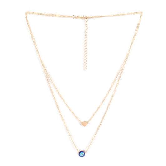 Gold-Toned Alloy Heart & Evil Eye Necklace - The Pari
