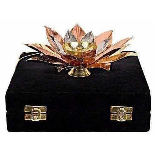 Copper Plated Lotus Design Diya - Swadesiicart