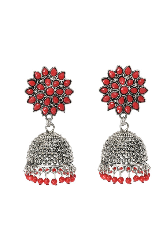 Mominos Fashion Johar Kamal Kundan Work Jhumka With Red Beads - Mominos Fashion