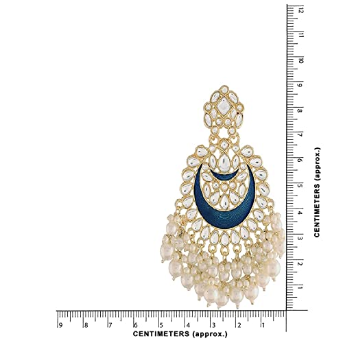 Gold-Polished Intricately Designed Traditional Meenakari Chandbali Earrings Glided With Kundans & Pearls - Wahe Jewels - Swadesiicart