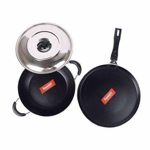 Nonstick Induction Base Cookware Set of Tawa + Kadhai - Swadesiicart